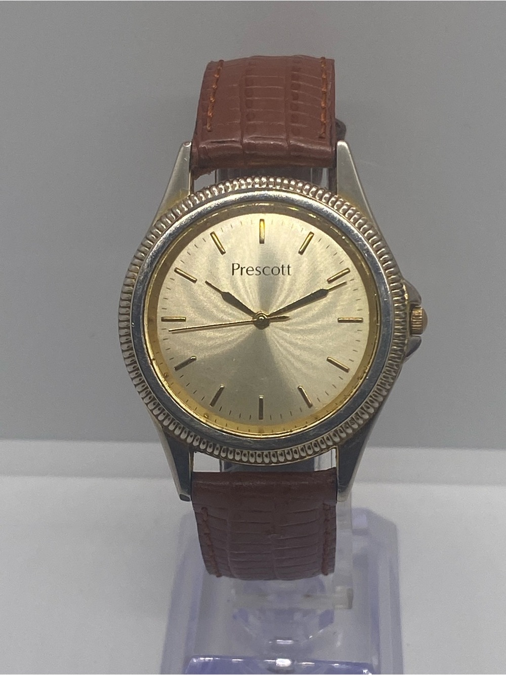 Prescott Classic Gold Dial Watch with Brown Leather Strap